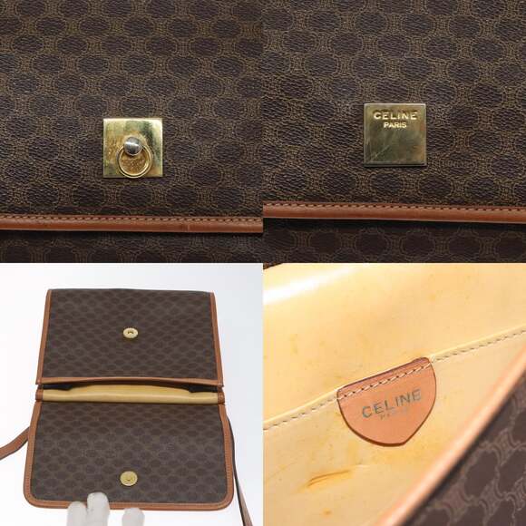 CELINE Macadam Canvas Shoulder Bag Pvc Leather Brown Gold - Picture 11 of 13